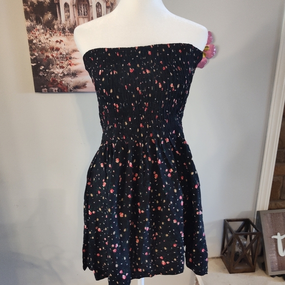 NWT Black Strapless Dress with Floral Print #247 - Picture 1 of 3